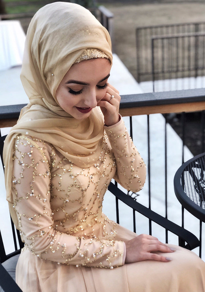 Pearled Silk Scarf – Hijab Couture Bridal