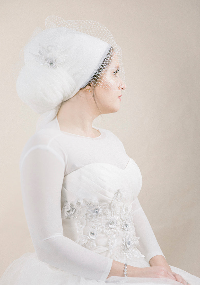 Floret Halo Birdcage Veil Hijab Couture Bridal Floret Halo Birdcage Veil Hijab Couture Bridal